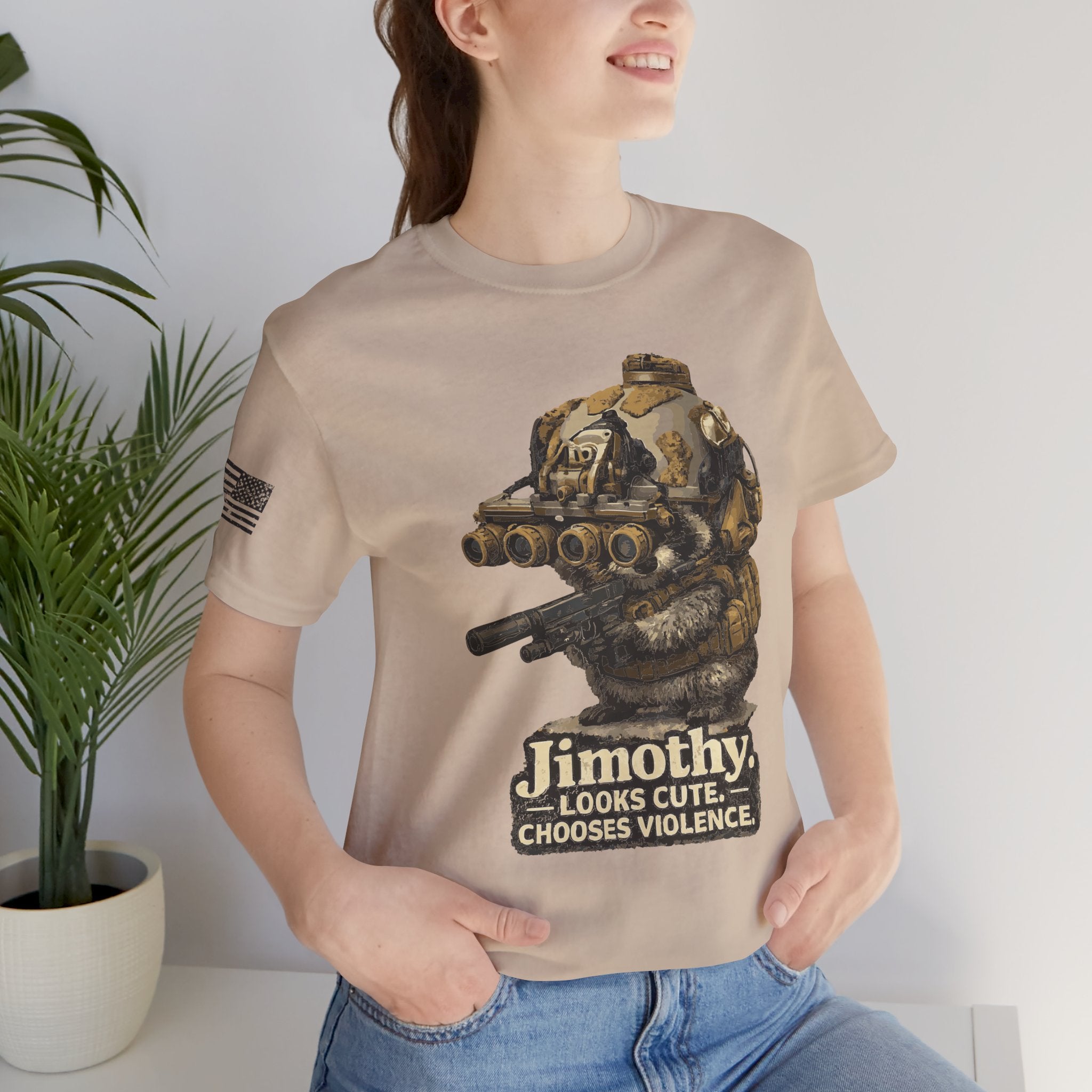 'Jimothy. Looks Cute. Chooses Violence.' Unisex T-Shirt