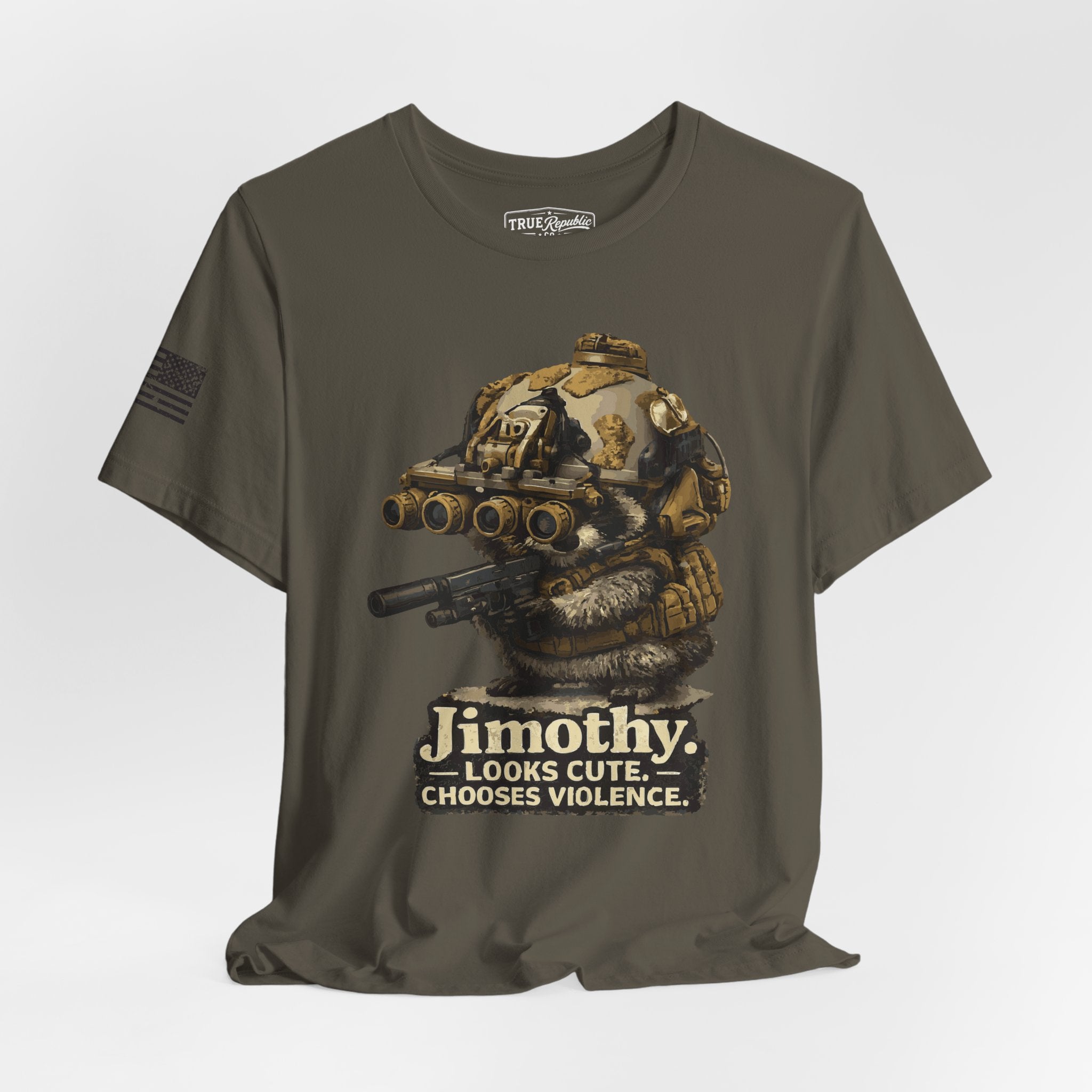 'Jimothy. Looks Cute. Chooses Violence.' Unisex T-Shirt