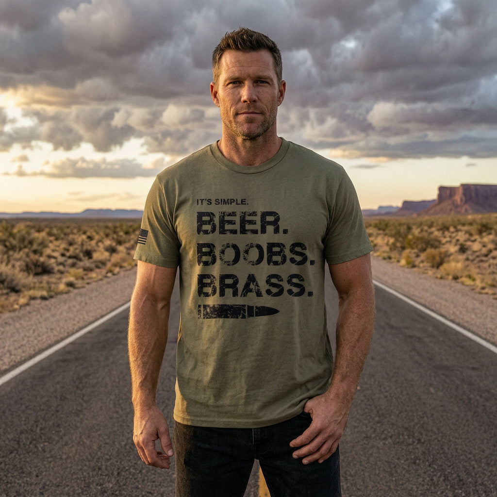 'It's Simple. Beer. Boobs. Brass.' Unisex T-Shirt