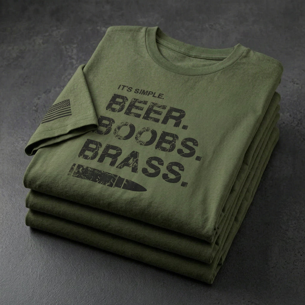 'It's Simple. Beer. Boobs. Brass.' Unisex T-Shirt