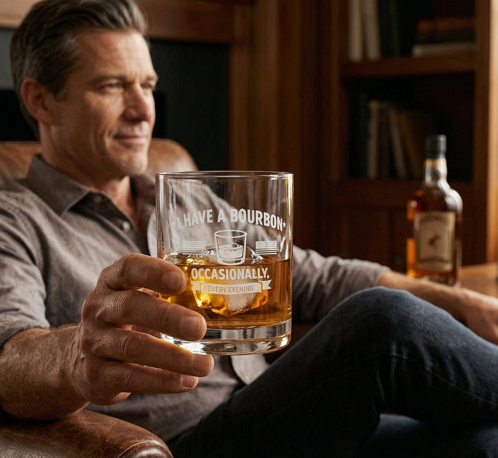 'I Have A Bourbon Occasionally, Every Evening' Bourbon Glass, 10.5oz (Engraved)