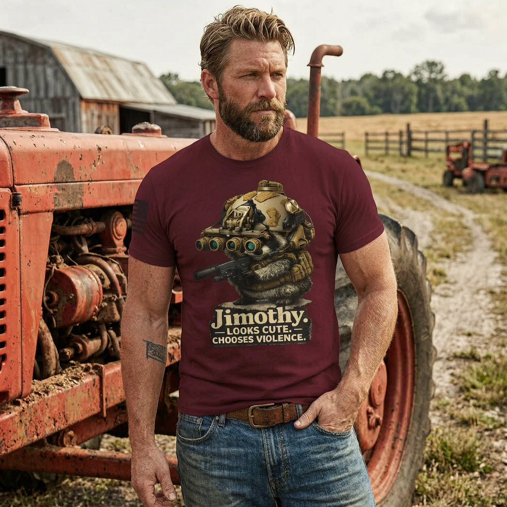 'Jimothy. Looks Cute. Chooses Violence.' Unisex T-Shirt