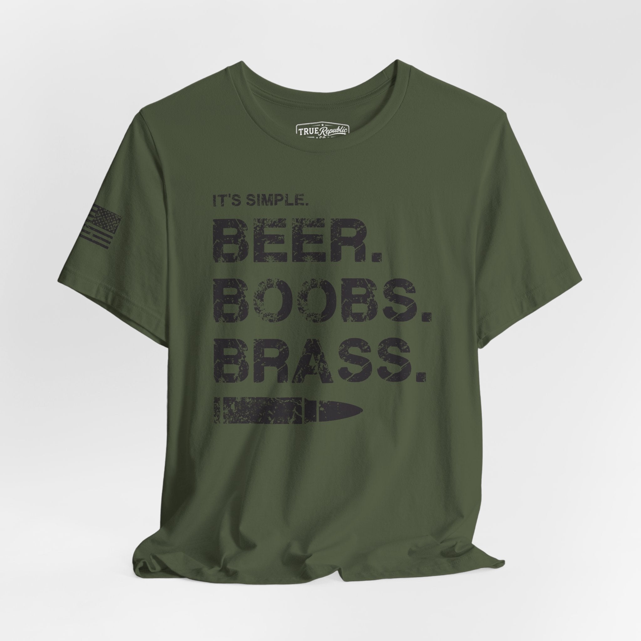 'It's Simple. Beer. Boobs. Brass.' Unisex T-Shirt